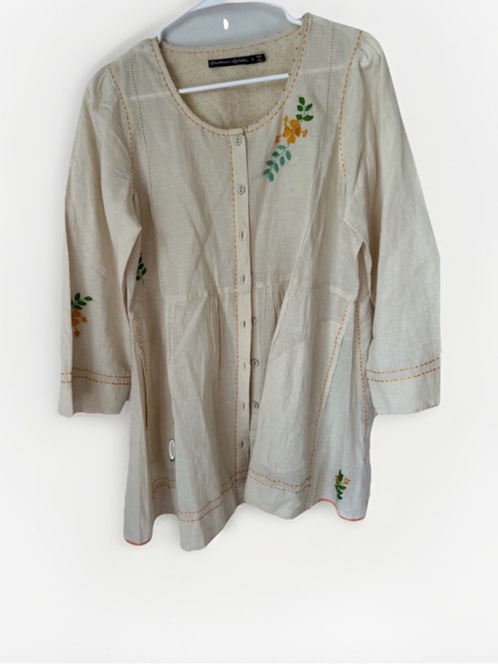 Gudrun Sjoden Tops - NEW Gudrun Sjödén Embroidered Organic Cotton Blouse Button-Front Tunic Boho Sz S